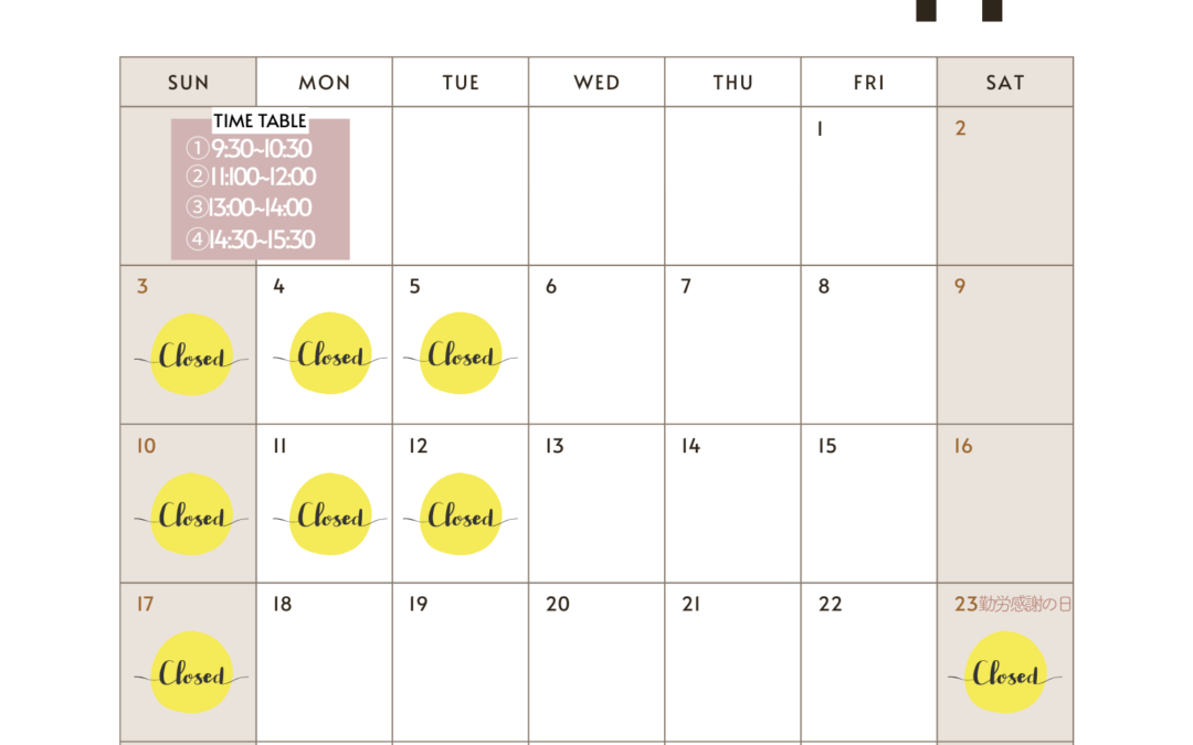 【レッスン時間変更のお知らせ】2024.11〜